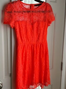 Topshop Neon Orange Lace Short Sleeve Dress